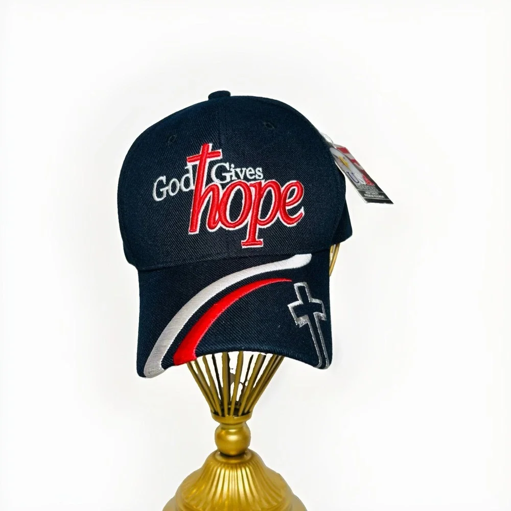 NWT God Gives Hope I Love Jesus Christian Cross Baseball Hat Cap Black Acrylic